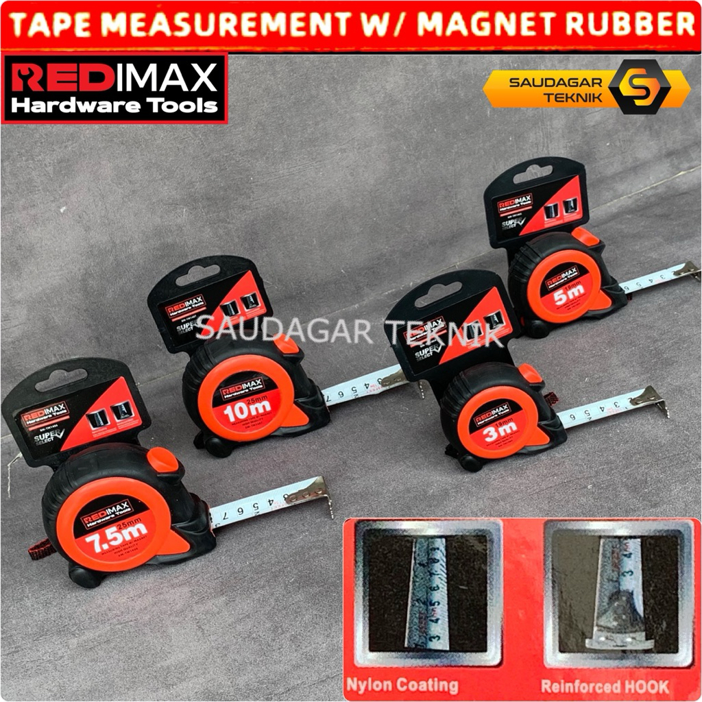 REDIMAX ยางแม่เหล็กม้วนเมตร 3 เมตร 5 เมตร 7.5 เมตร 10 เมตรมือเมตรเครื่องมือวัดเมตรเทปวัด 3M 5M 7.5M 