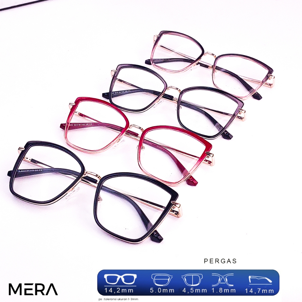 เมรา กรอบแว่นตาแบบโฟโตโครมิกสําหรับผู้หญิงพร้อมเลนส์บลูเรย์ป้องกันรังสี (ไมนัส ฉัน กระบอก 9596)