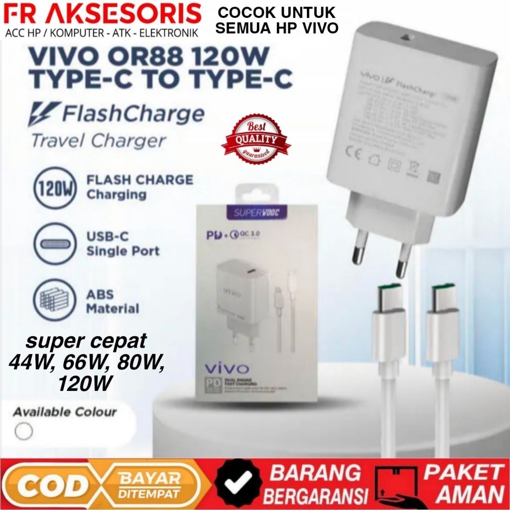 VIVO 120W ORIGINAL CHARGER VIVO FLASH CHARGE 120W / 80W / 66W / 44W CHARGER TYPE C TO TYPE C VIVO FA