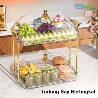 YESALL Tudung Saji Persegi Panjang Transparan – Penutup Makanan Rak & Tray Diamond Pattern 1 2 3 Susun untuk Snack Buah