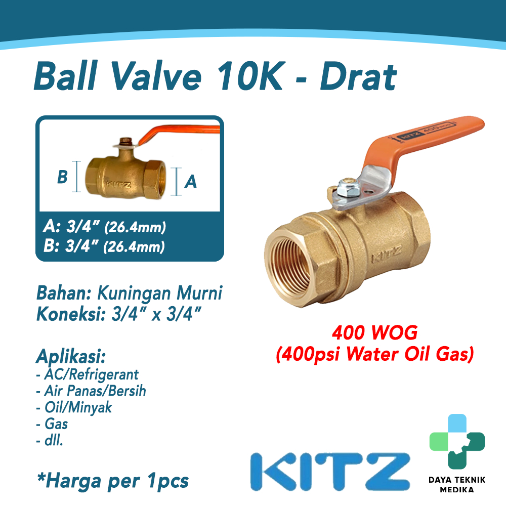KITZ ด้ายบอลวาล์ว 3/4" - ชนิดวาล์วทองเหลืองเกลียว 400 WOG