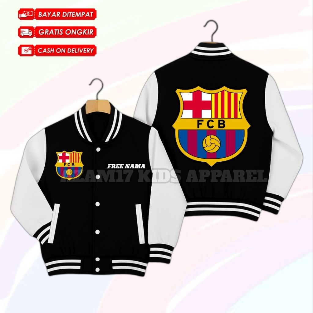 FC Barcelona Kids Varsity Baseball Jacket ชื่อฟรี / Barca Barcelona FC Kids Varsity Baseball Jacket