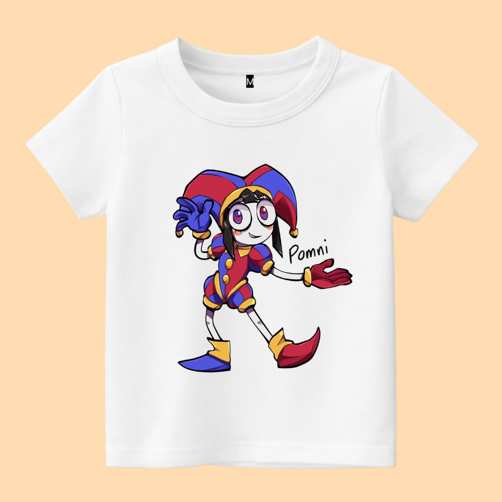 เสื้อยืดเด็กภาพละครดิจิตอล pomni