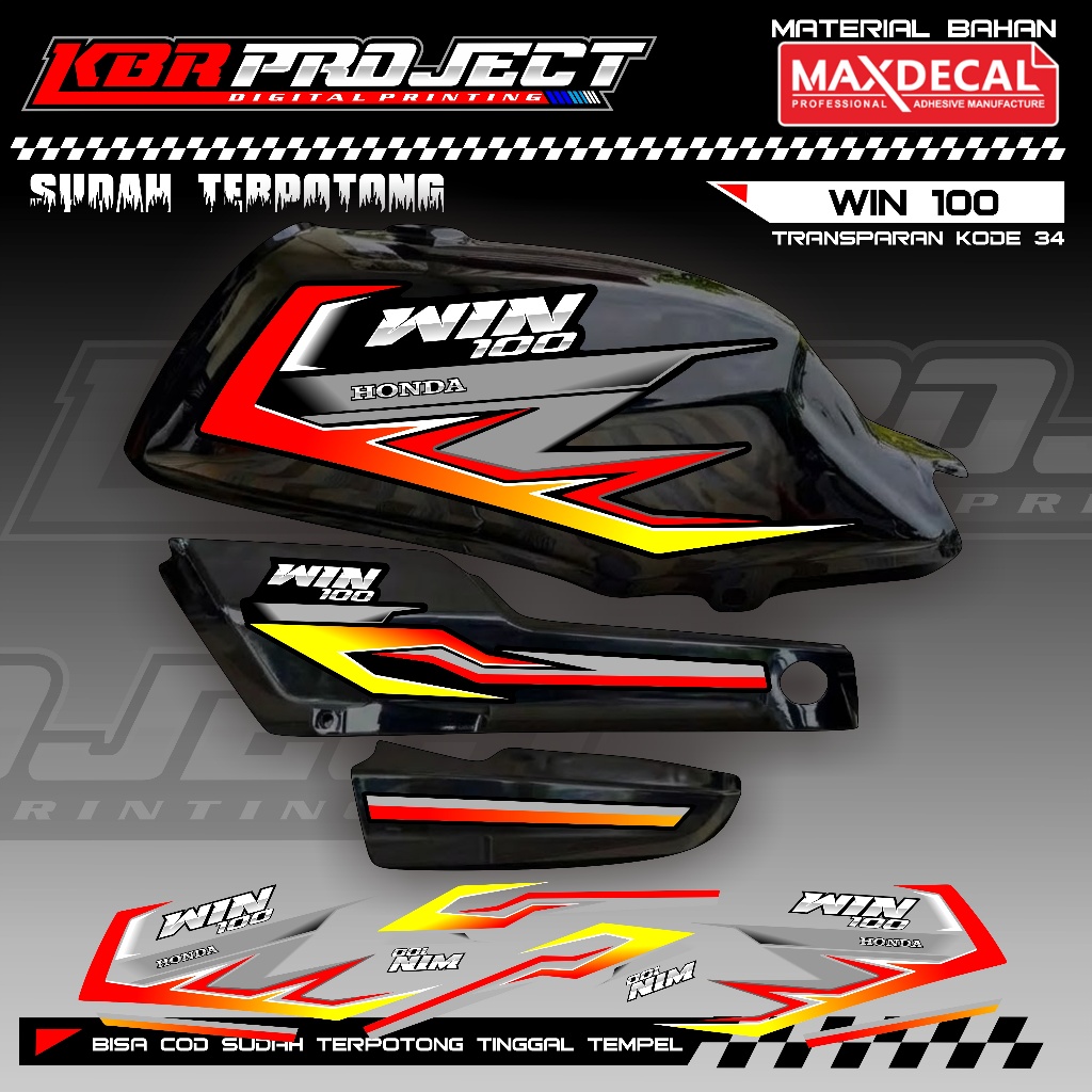 WIN 100 COOL PREMIUM TRANSPARENT STRIPING สติ๊กเกอร์ HONDA RACING VARIATION LINES 34 ALREADY CUT