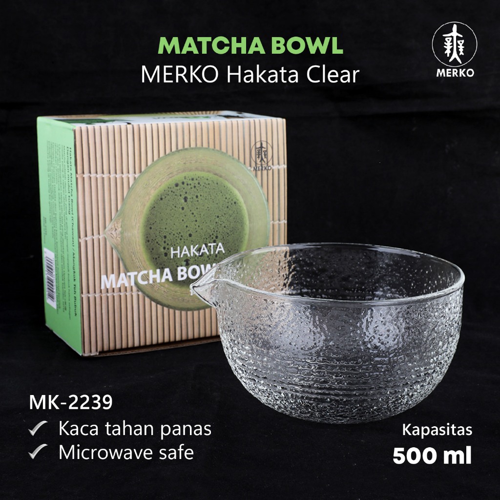 MERIKO Hakata Glass Matcha Bowl ชวันพร้อมจุกเท - ชามมัทฉะแก้วพร้อมปากเท