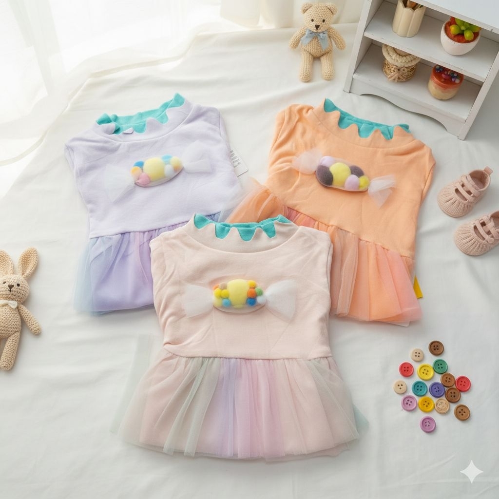 GIRLS LONG-SLEEVED DRESS WITH LOLLIPOP APPLICATION 5 MONTHS-2.5 YEARS