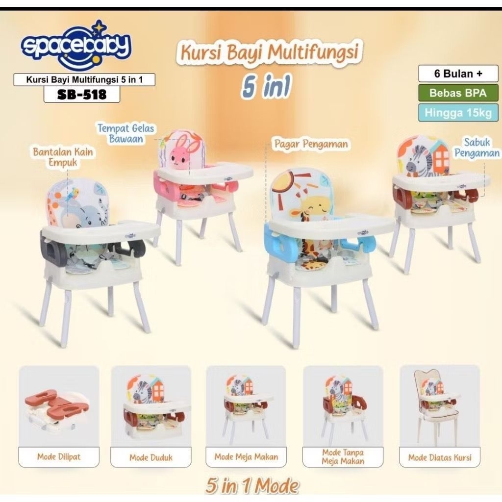 SpaceBaby SB 518 5 in 1 Folding Booster Seat Space Baby
