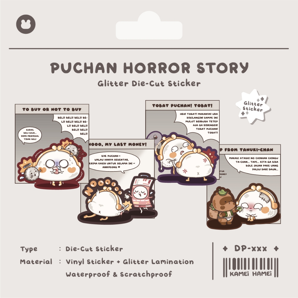 KAMEI HAMEI Pu-Chan Horror Story Glitter Die Cut Sticker / Glitter Single Sticker Illustration Cute 