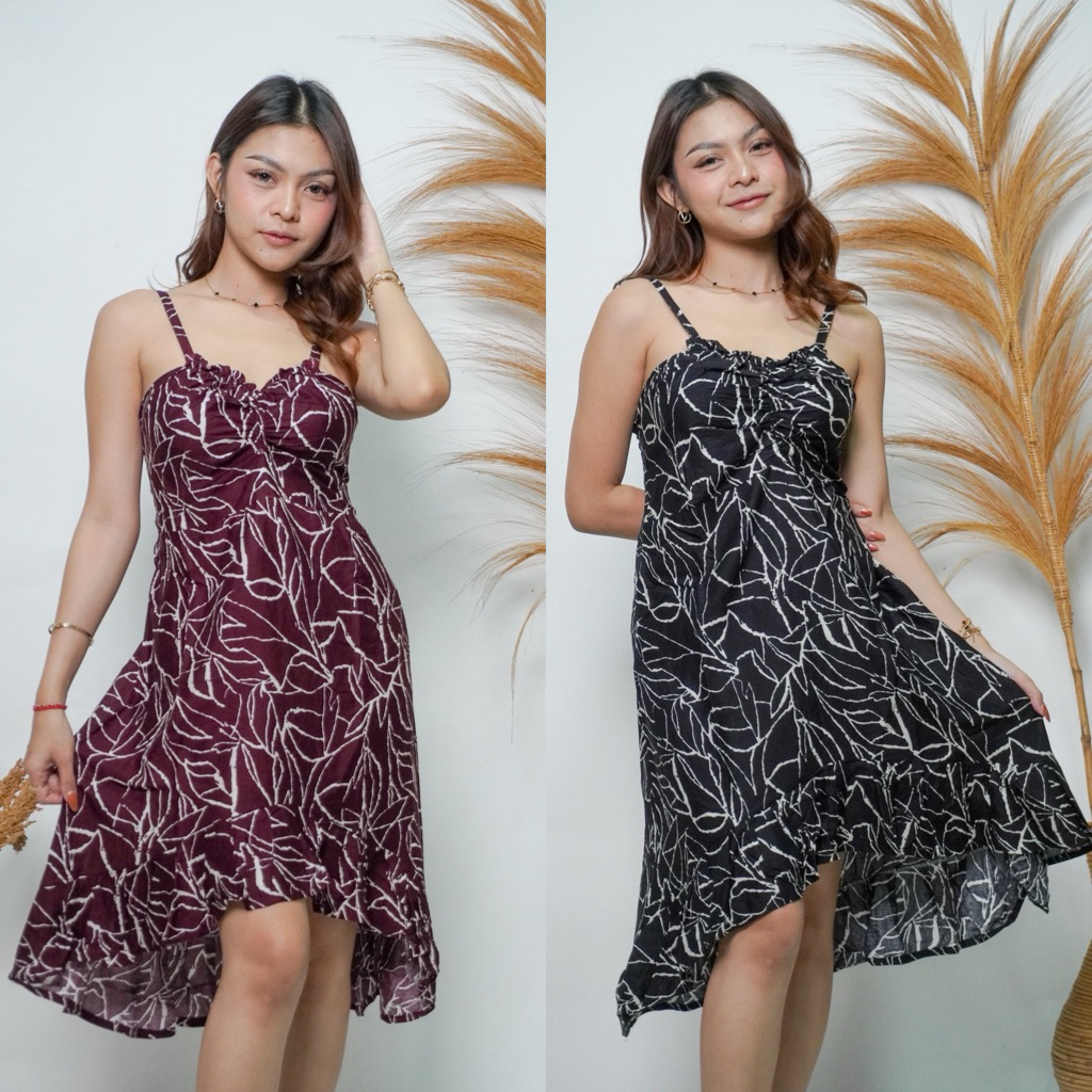 [คอลเลกชัน Dirabali] Venice Bali Floral Midi Dress สําหรับผู้หญิง เท่ วัสดุเรยอนที่สวยงาม ลําลอง สบา