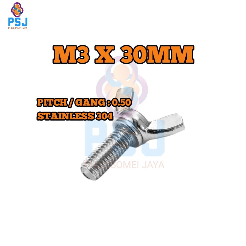Wing Bolt M3 x 30 Stainless 304 - Ear Bolt / Butterfly Bolt