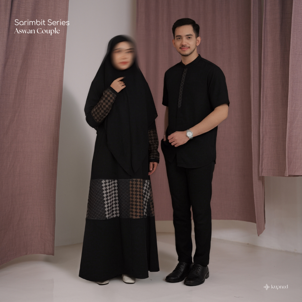 คู่รักซาrimbit Gamis และ Koko กับโมติฟชาติพันธุ์ที่หรูหรา, เสื้อผ้า Eid สําหรับคู่รัก - Aswan Series