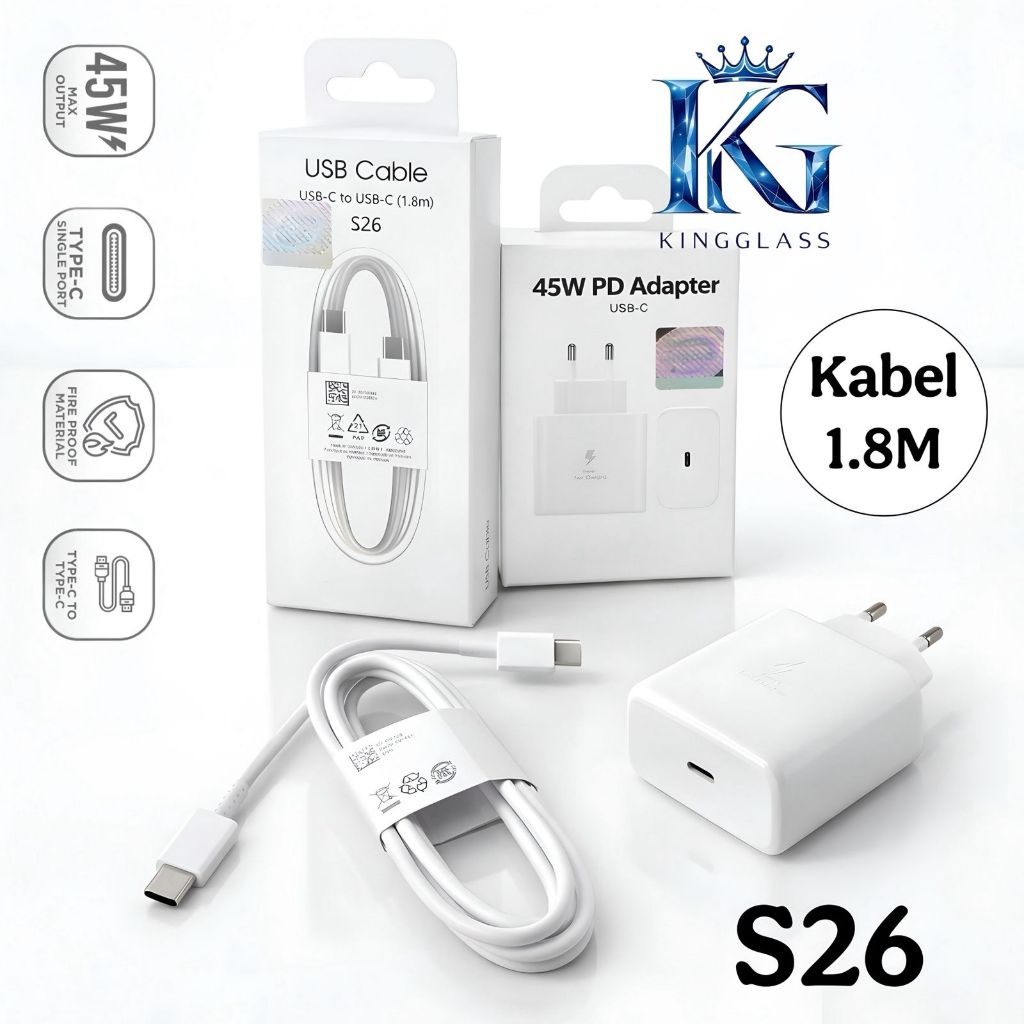 เครื่องชาร์จ Gan S26 45W USB-C Adapter + สาย C to C 1.8M – ชาร์จเร็วเข้ากันได้กับ Samsung Galaxy [BA