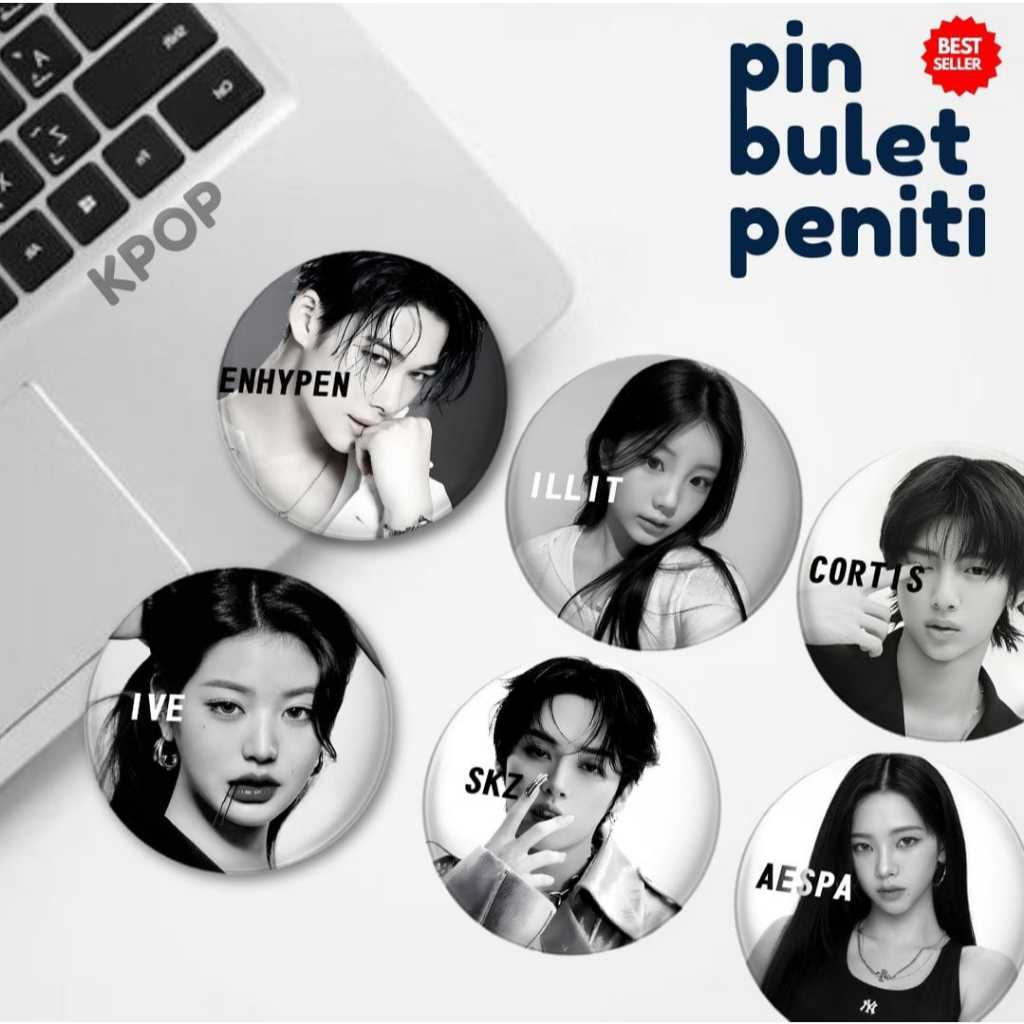 YMS6 - [ PIN ] KPOP - PRINT ROUND PIN - SCHOOL BAG PIN - HIJAB VEIL - T-SHIRT - IDOL GROUP MEMBER BI