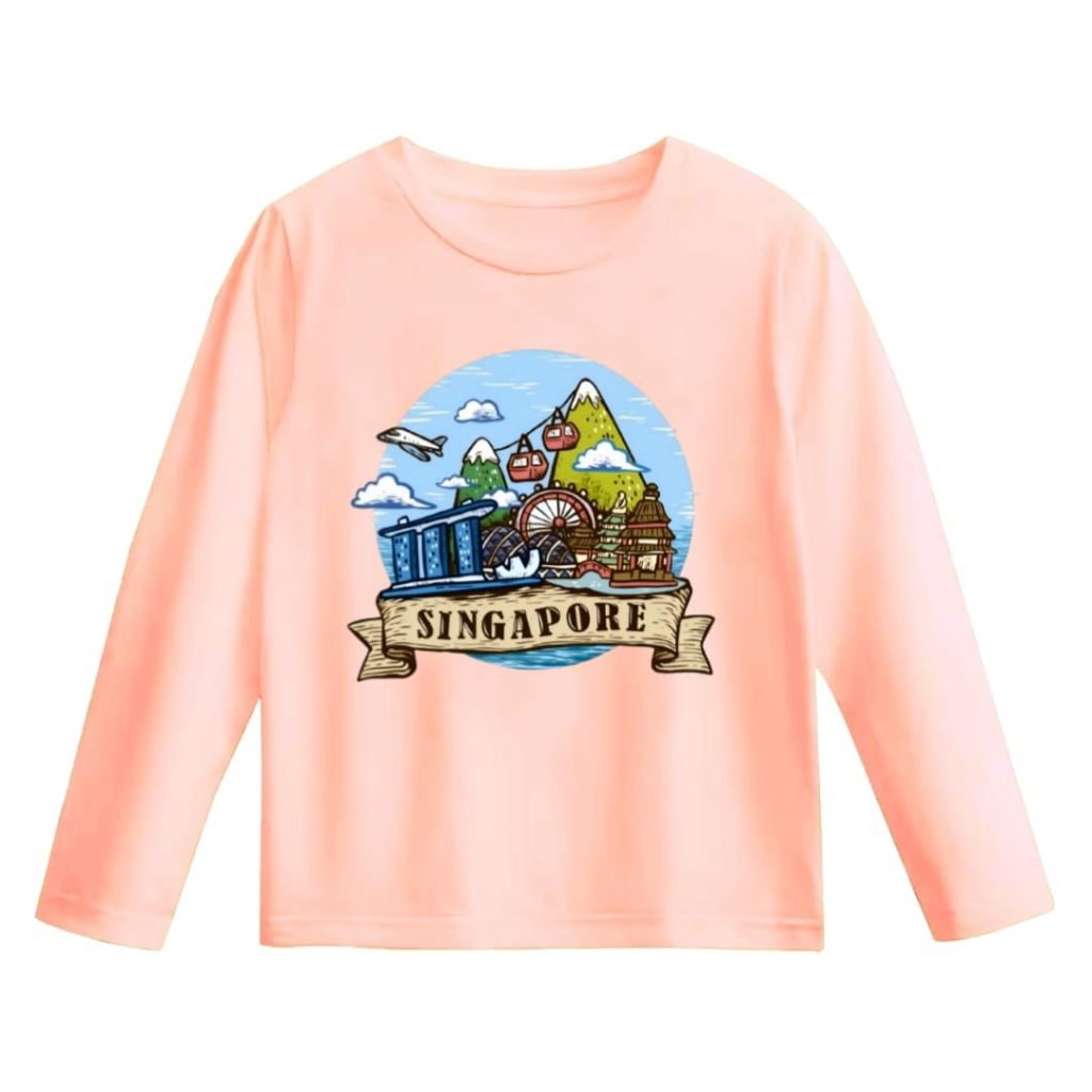 STAR KIDS_99 / เสื้อยืด LONG-SLEEVED สําหรับเด็กผู้ชายและเด็กผู้หญิงพร้อมเสื้อยืด SINGAPORE