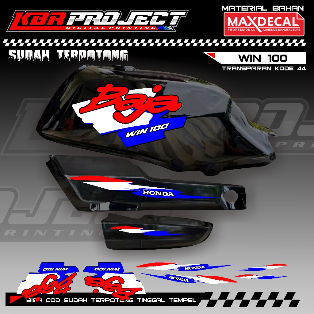 WIN 100 COOL PREMIUM TRANSPARENT STRIPING STICKERS HONDA RACING 44 VARIATION LINES ALREADY CUT