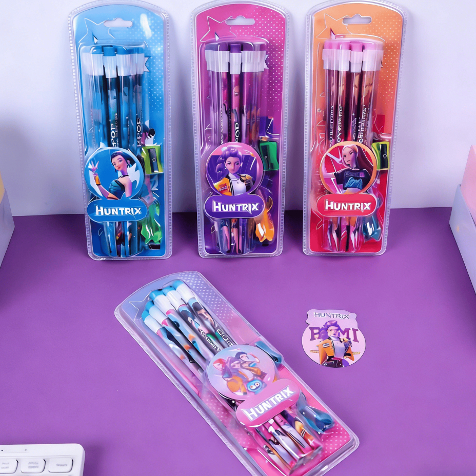 ชุดดินสอ Huntrix Kpop Demon Hunters 2B พร้อมด้ามจับดินสอและกบเหลาดินสอ