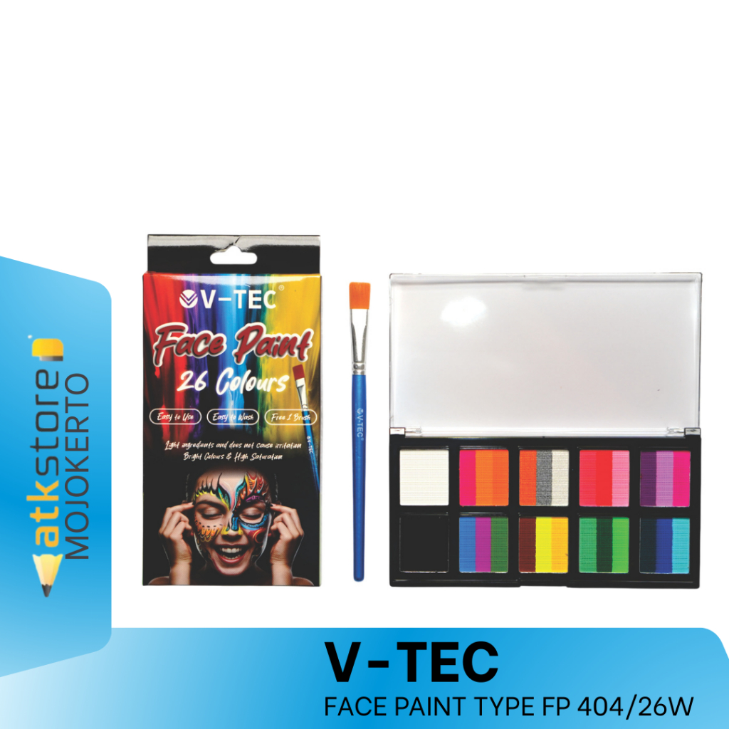 V-TEC Face Painting FP 404/26 26 สีฟรีแปรงกันน้ําสําหรับทุกวัย