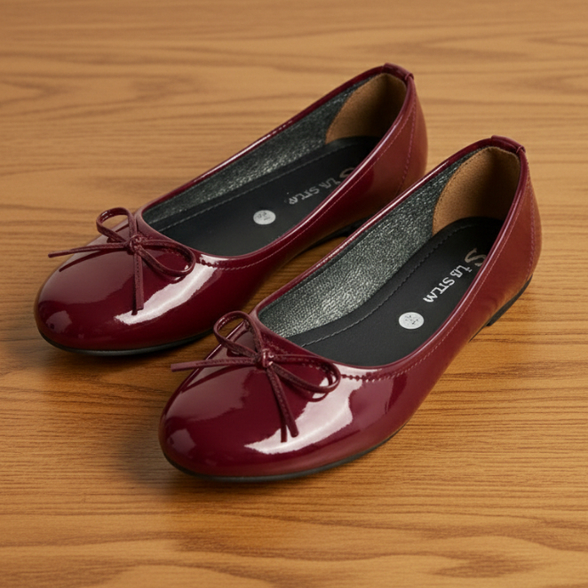 DN- TASI รองเท้าส้นแบนผู้หญิง Anti-Slip Rubber Sole Ribbon Design Black Cream Maroon 31-40