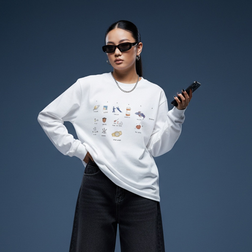SZA Saturn เสื้อยืดแขนยาวสีขาวผ้าฝ้าย 24s ผู้ชายผู้หญิง Streetwear Vintage LS1