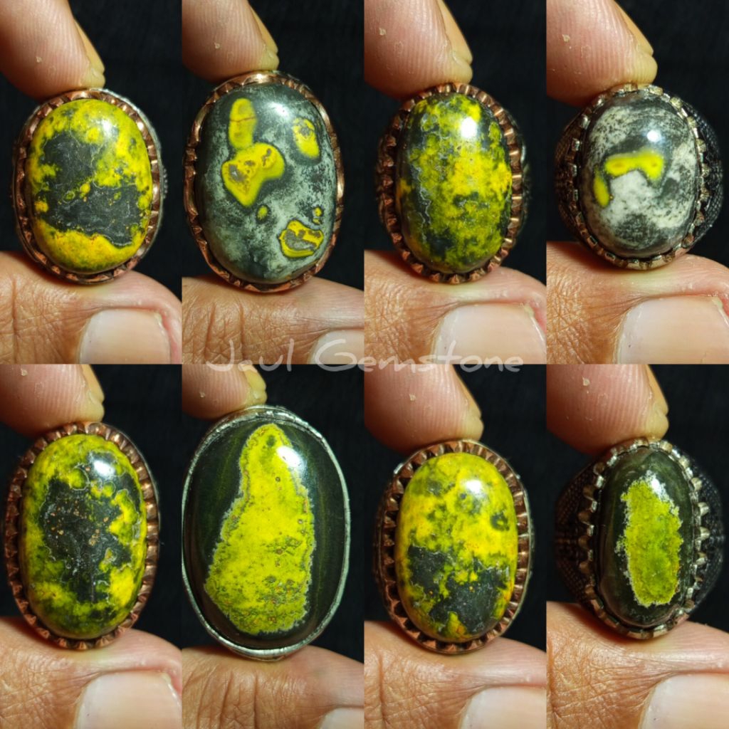 ที่ไม่ซ้ํากันโบราณ bumblebee jasper หินแหวนสีเหลือง/ธรรมชาติ bumblebee jasper หินอาเกต/oncom bumbleb