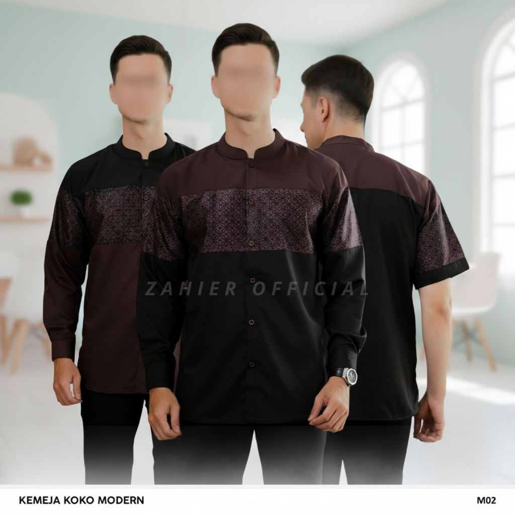 KEMEJA Kemko M02 | เสื้อบาติกโคโกะสมัยใหม่สําหรับผู้ชายผู้ใหญ่ที่มีการผสมมะฮอกกานีสีดําสั้นและยาว