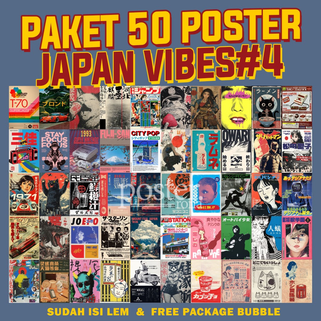 [50 ชิ้น] Japan Vibes Retro Vintage Anime Aesthetic Wall Poster