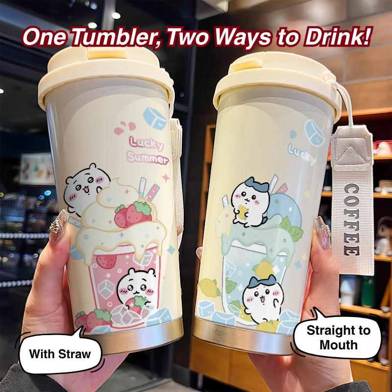 Chikawa Anime Tumbler 500ml สแตนเลส 316 ฟางขวดดื่มความงามแบบพกพา