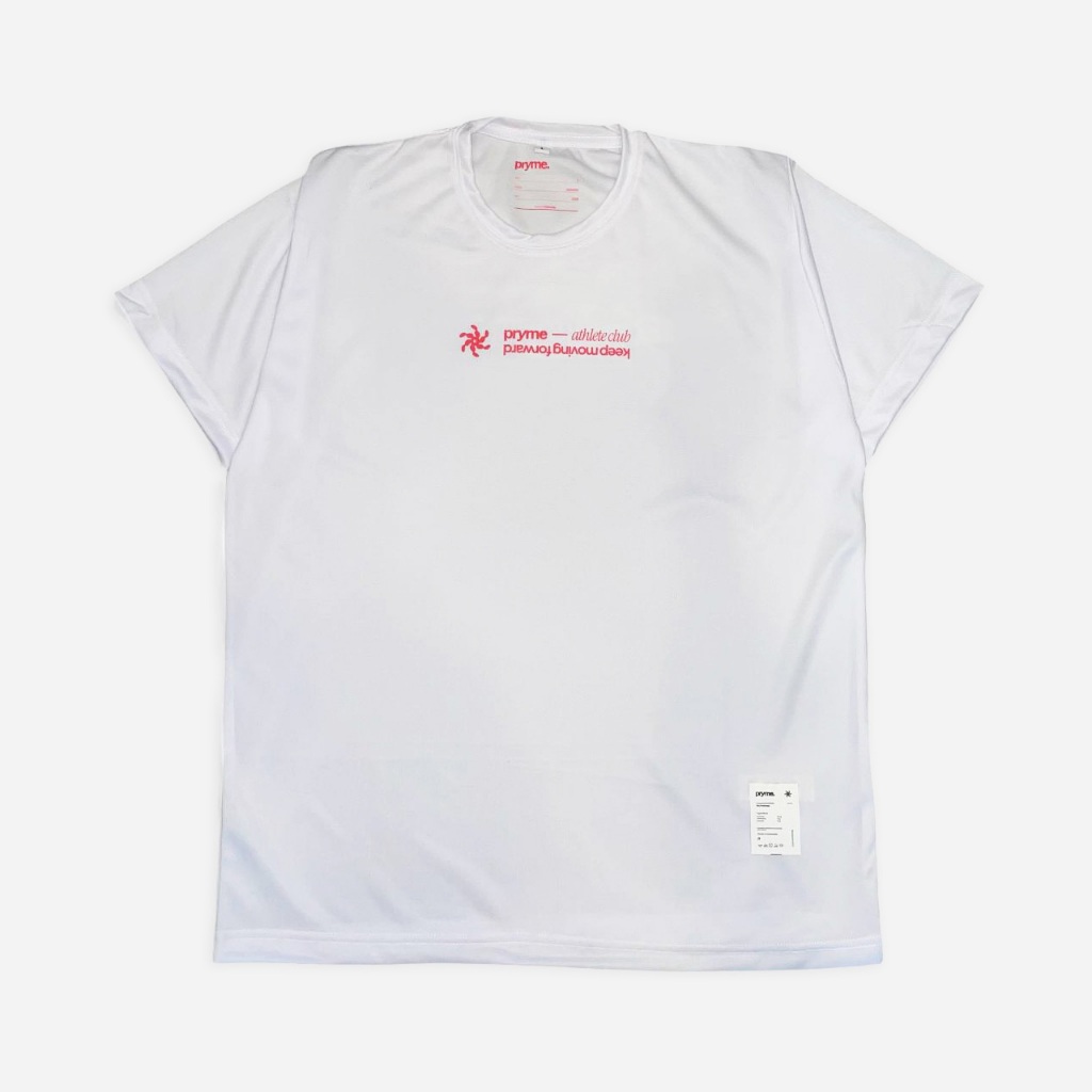 PRYME - เสื้อวิ่งแขนสั้น Dryfit / เสื้อกีฬาวิ่ง Gym Padel - Unisex / Quickdry 120GSM - WHITE MOVING
