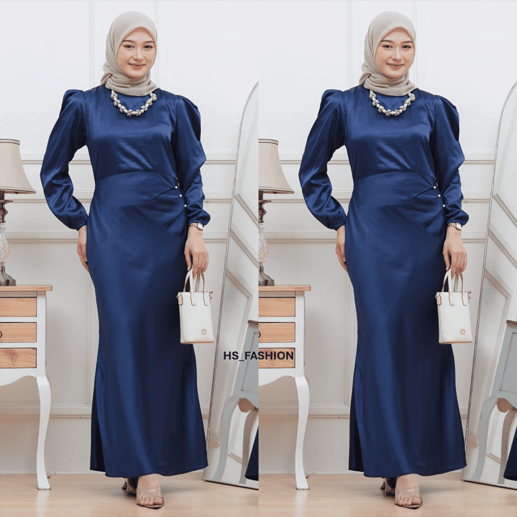 Elora Dress Satin Silk Premium Womens Gamis มุสลิม Gamis Body Slim Vit Trend 2025-2026 Eid