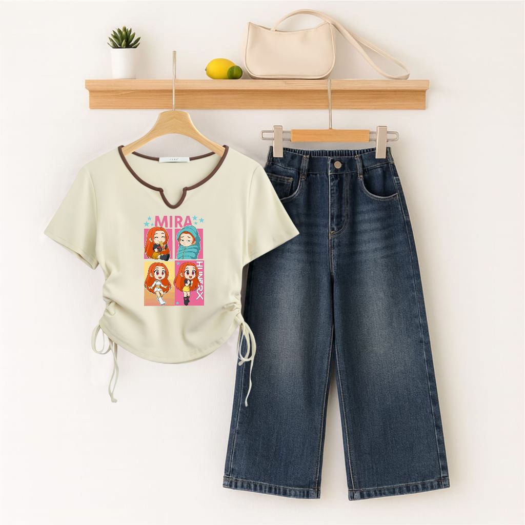 KATUN ชุดเด็กผู้หญิง Huntrix Kpop Demon Hunter เสื้อยืดผ้าฝ้ายและกางเกงยีนส์ Culottes อายุ 1-12 ปีขน