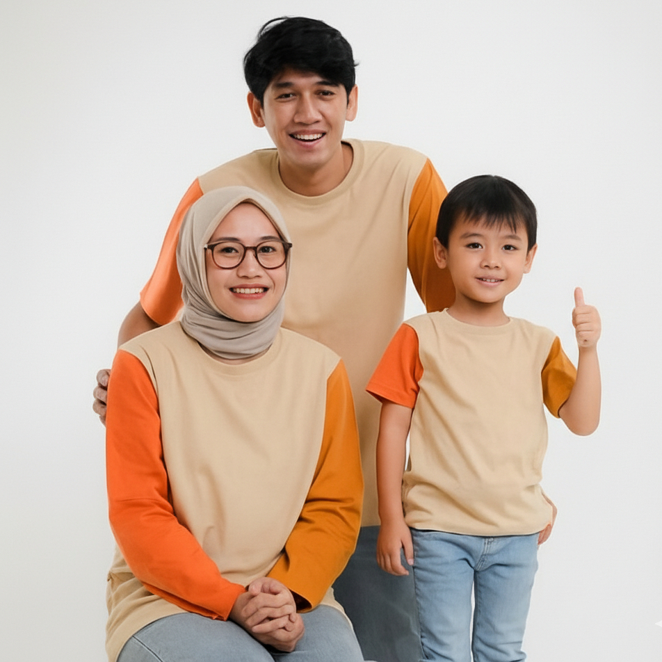 (PREMIUM QUALITY) Namiya ORANGE - BEIGE - MUSTARD : 3 สี COMBINATION COUPLE T-SHIRT / FAMILY COUPLE 