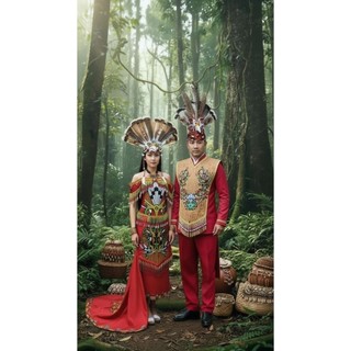 sepasang baju adat dayak fullset