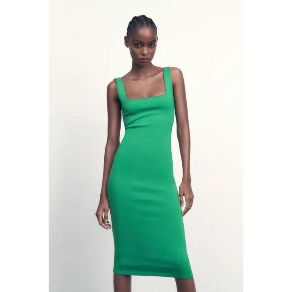 ZARA GREEN BODYCON MIDI DRESS