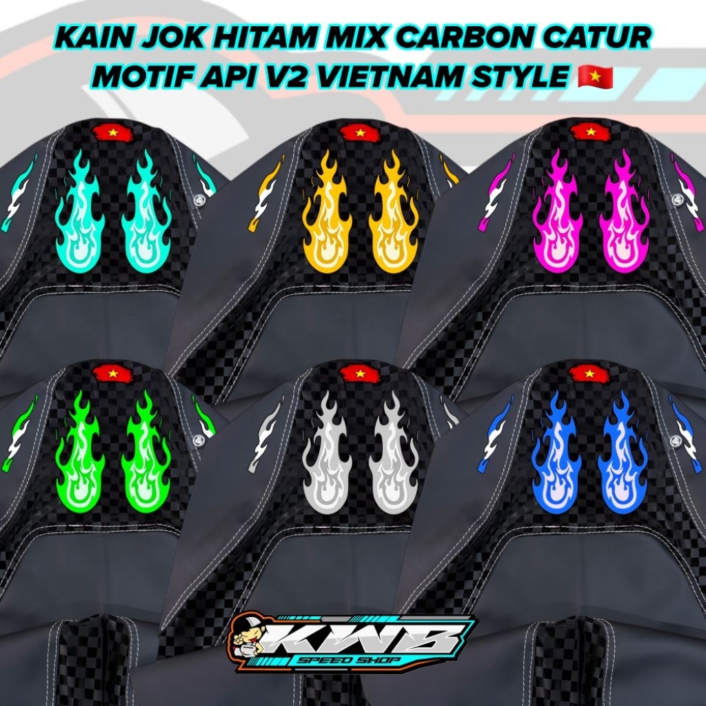 ผ้าคลุมเบาะหนังสีดํา Mix Carbon Chess Fire Motif V2 โลโก้เวียดนามสไตล์ Universal All Motorcycles ฟรี