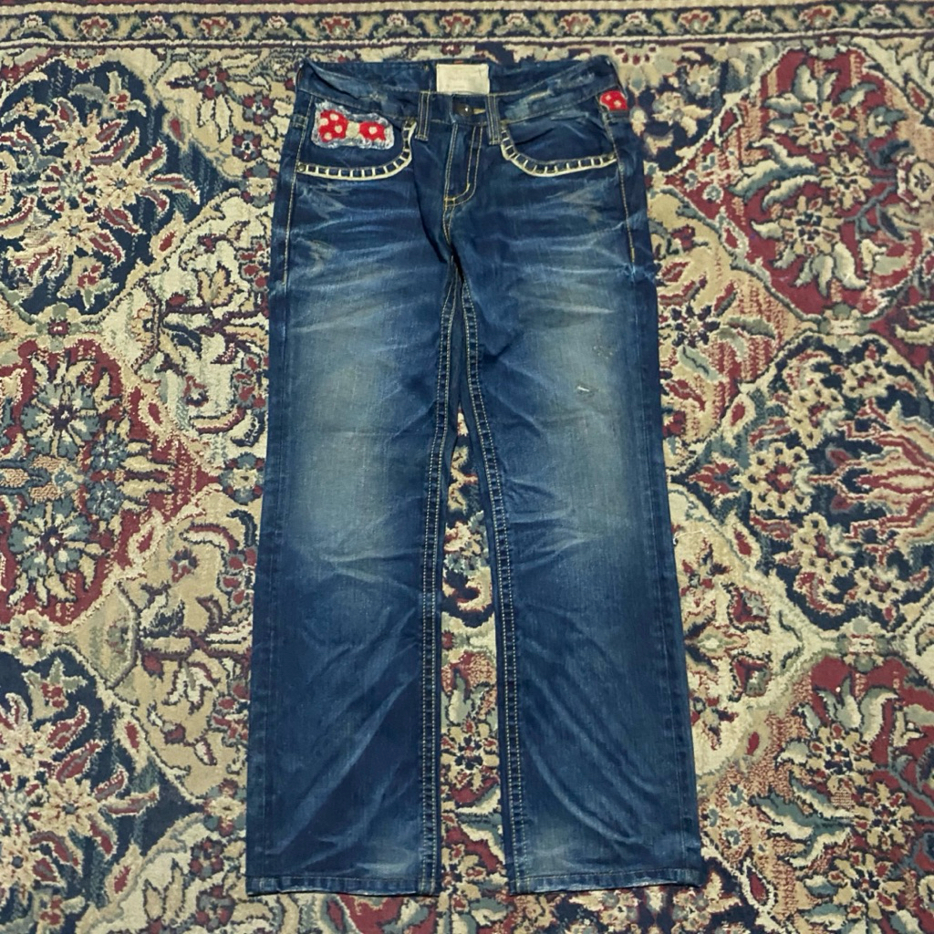 Y2K Lolita by Concert Club กางเกงยีนส์สีฟ้า Size XS W40 L96 LPaha26 OL20 รอบเอว 80 ซม. ยาว 96 ซม. ต้