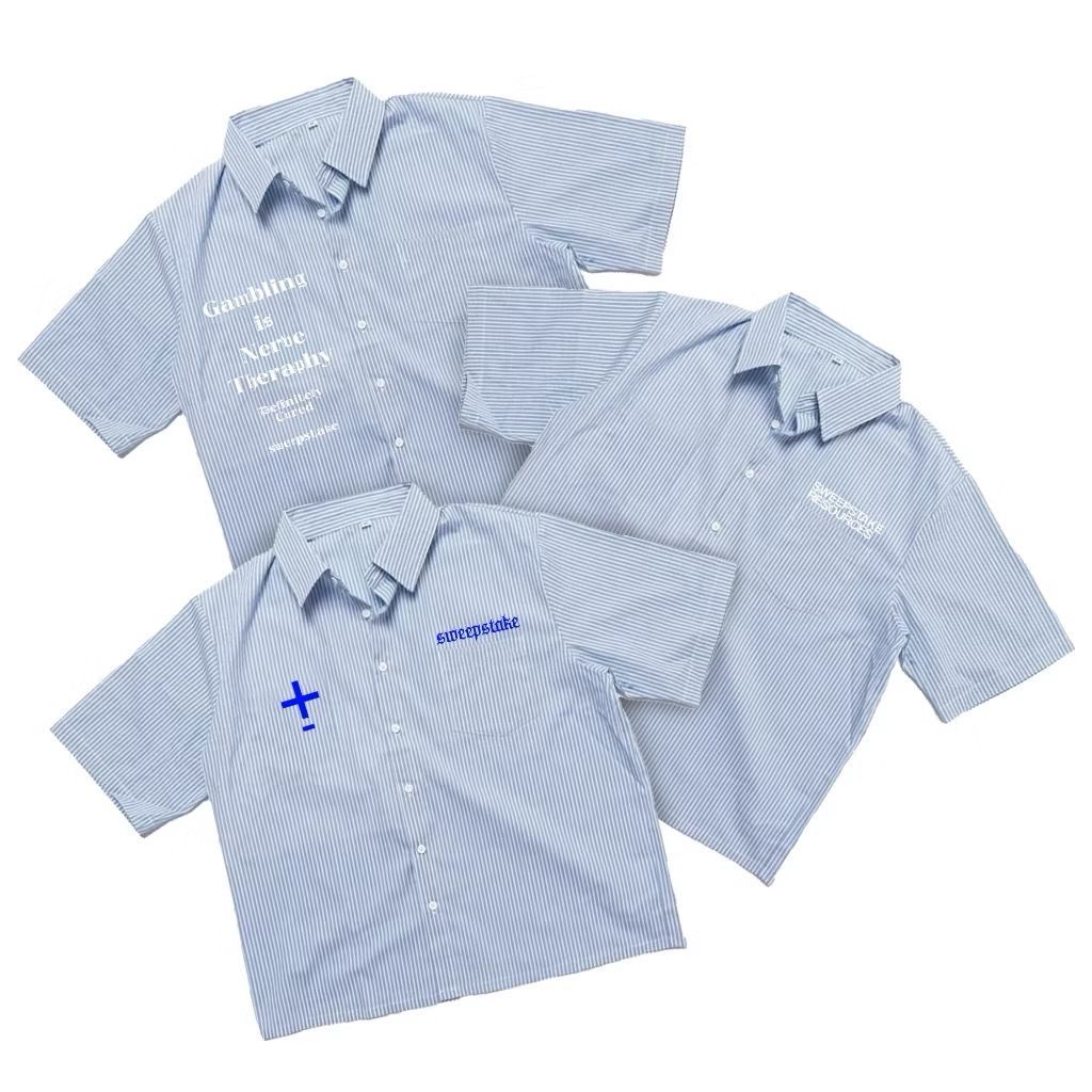 KEMEJA CenOutfits Boxy Oversize Shirt Blue STRIPE Skena Shirt