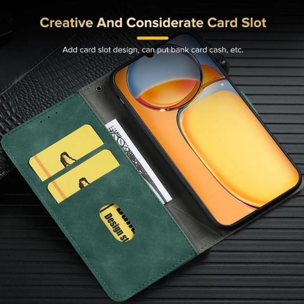 Redmi 13C / Poco C75 Flip Cover Leather Card Slot Silicone Casing Premium