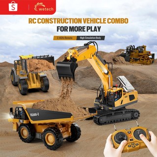 WETECH 2.4Ghz Excavator Remote Control Set 15 Channel Besar Mainan Excavator 4WD Mobil Remote Control Beko Excavator Penggali Truk RC Crawler Kendaraan Teknik Simulasi 1:14 Mainan Mobil Truck