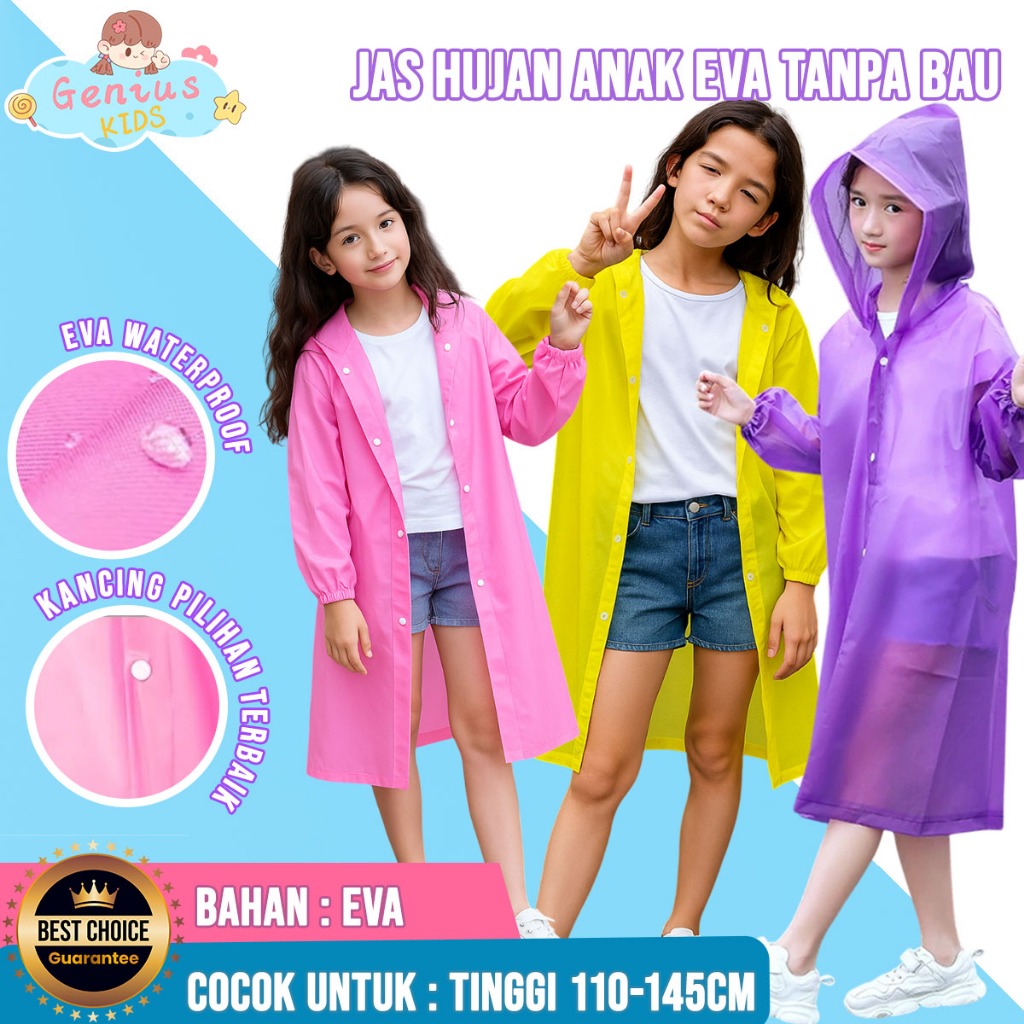Genius Kids Eva Keronutbear เสื้อกันฝนกันน้ํา EVA เสื้อปอนโช เสื้อกันฝนสําหรับเด็ก