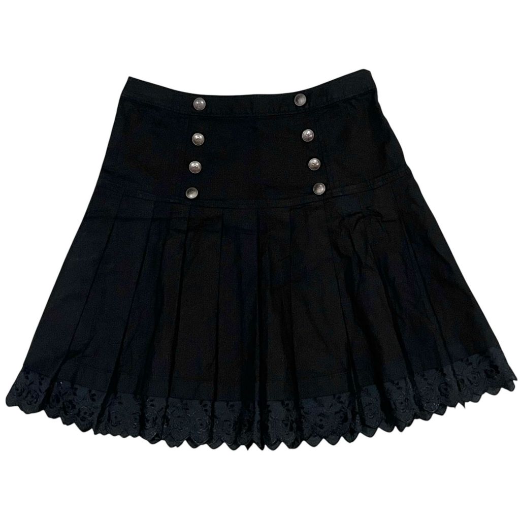 ตาไก่ Pinstripe จีบ Kawaii Dark Lolita กระโปรง Midi | Victoria cottagecore kawaii coquette gold ruff