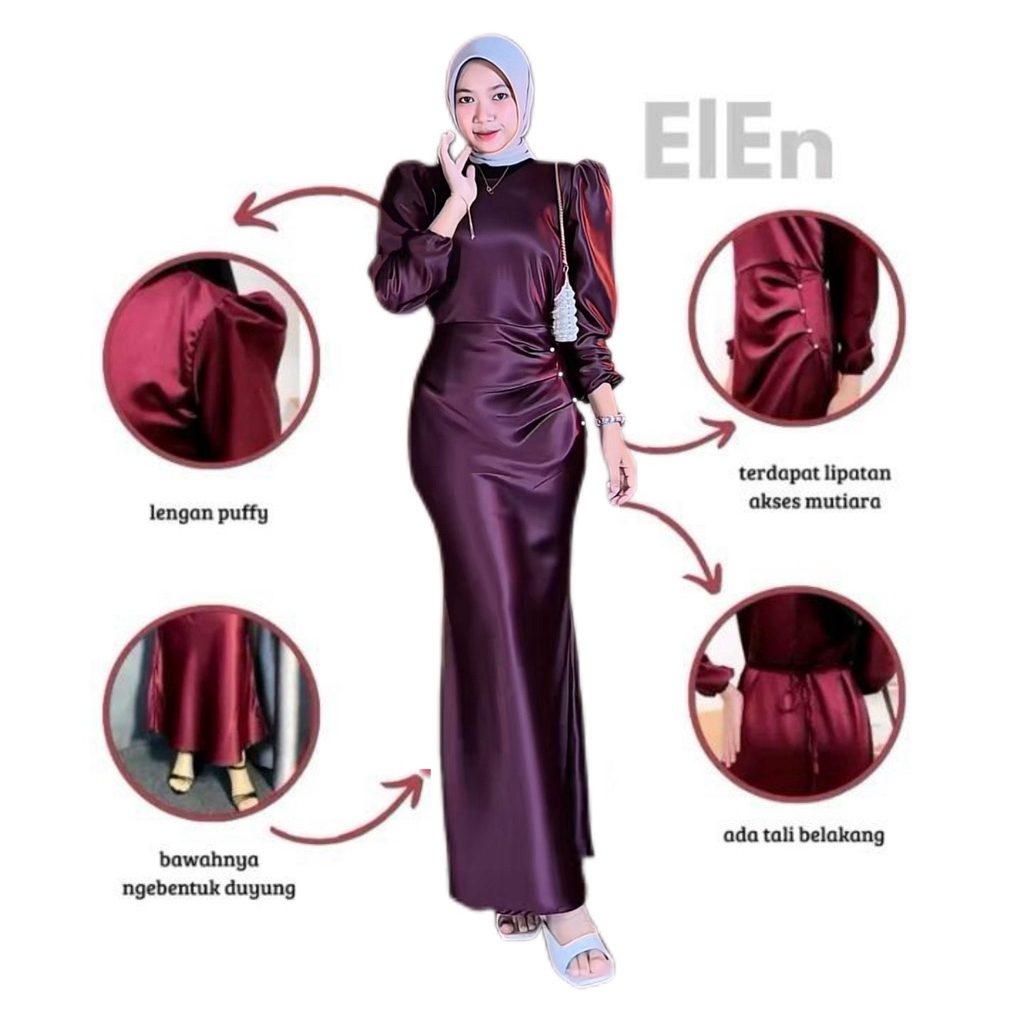 Elora Dress Satin Silk Premium เสื้อผ้าแฟชั่นผู้หญิงสําหรับเชิญรับปริญญา, คู่รัก, Muslimahs, Gamis