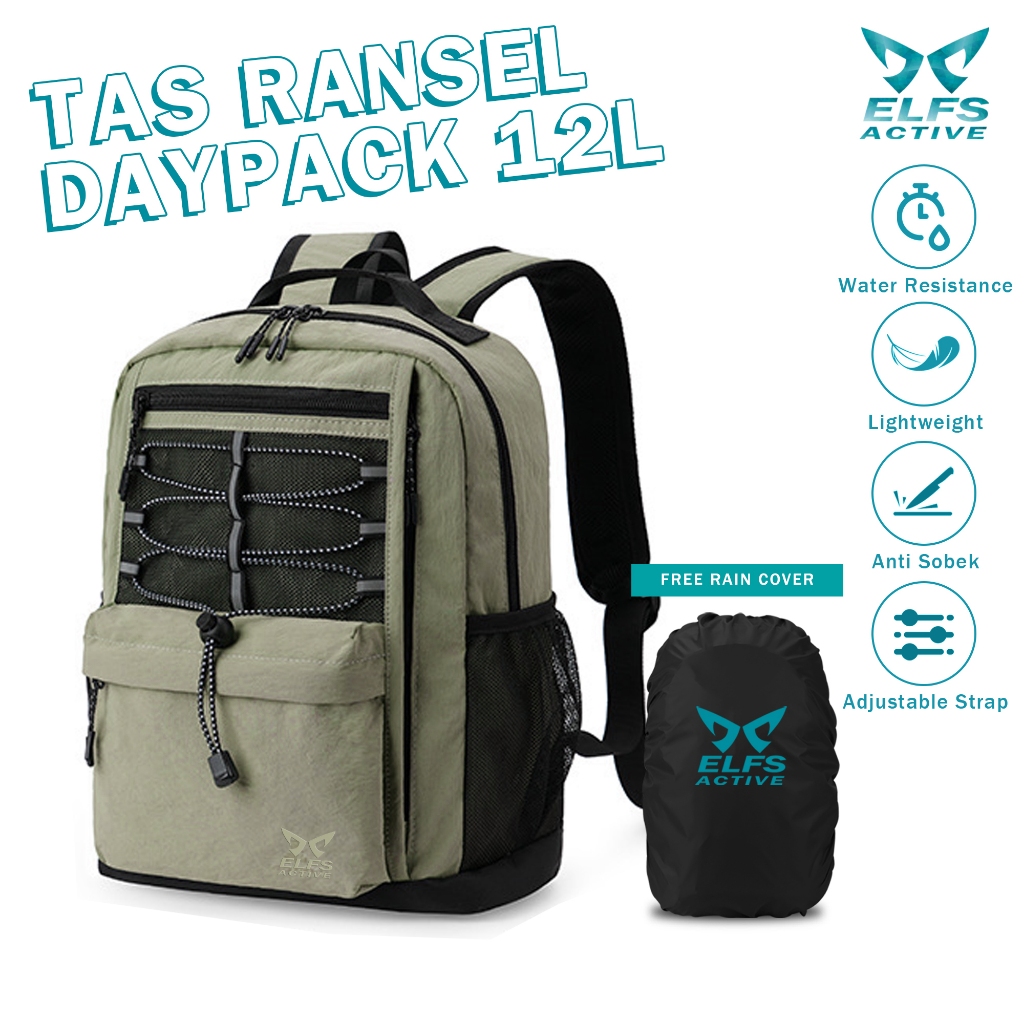 Elfs Active Daypack 12L กระเป๋าเดินป่ากันน้ําฟรี RAINCOVER