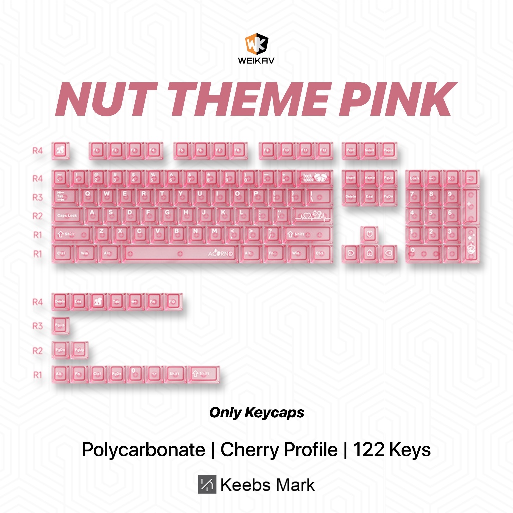 Weikav Nut65 Nut Theme ปุ่มกดสีชมพู Polyคาร์บอเนต 122 คีย์ Cherry Profile คีย์บอร์ดเครื่องกล