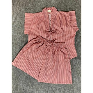 One Set kemeja vest crop stripe Rompi Top Cewek Casual dan Celana Haruka Hotpants