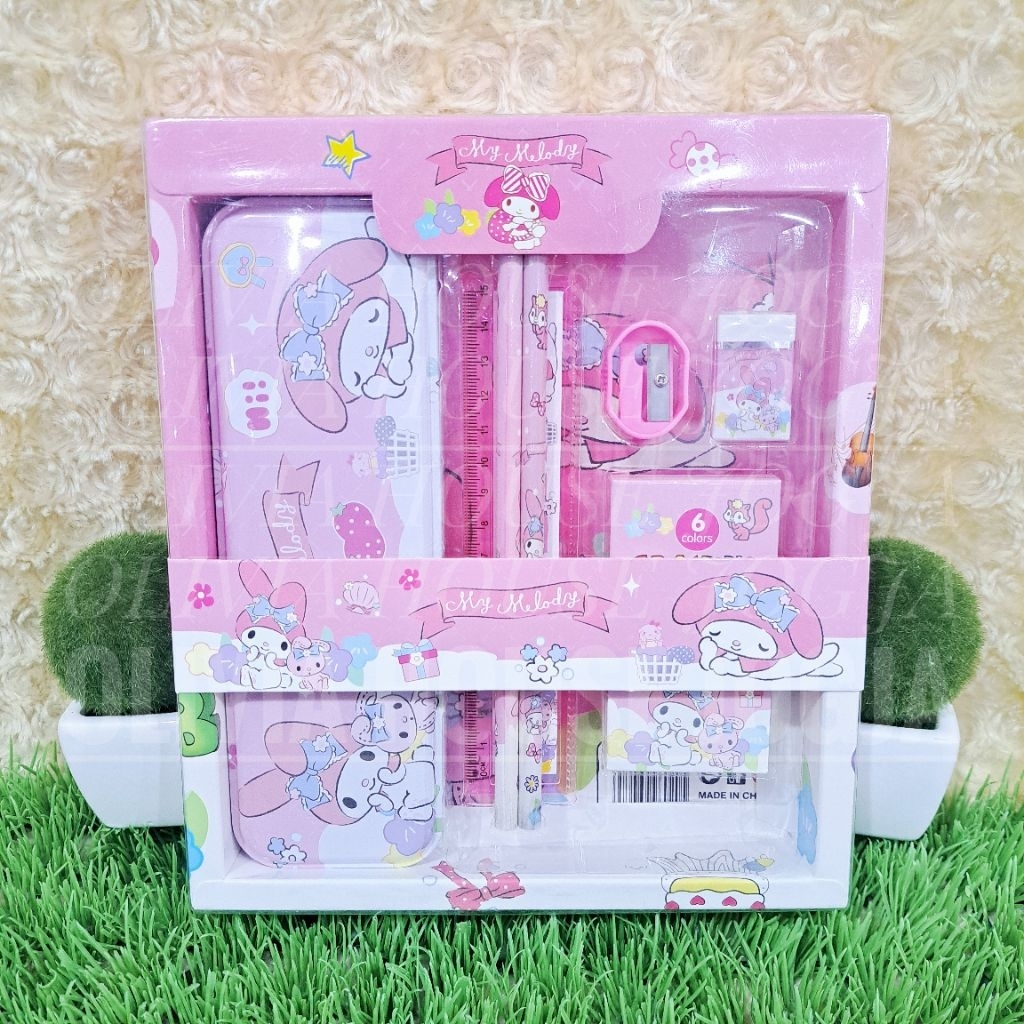 ชุดเครื่องเขียน My Melody 6in1 สีชมพู 8015 Crayon Stationery My Melody Crayon 6 ชิ้น