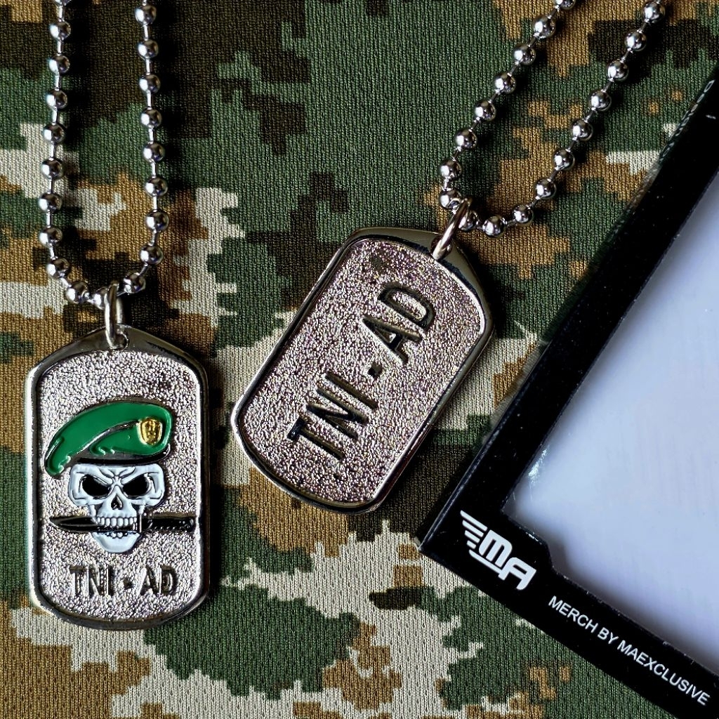 HIJAU TNI AD SKULL LOGO DOG TAG TNI AD สีเขียว BERETS UNISEX สร้อยคอโซ่ผู้ชาย