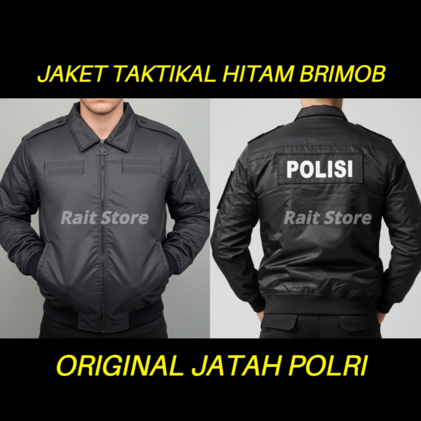 เสื้อแจ็คเก็ตตํารวจสีดําต้นฉบับ Qota Police Police Polda Metro ดั้งเดิม