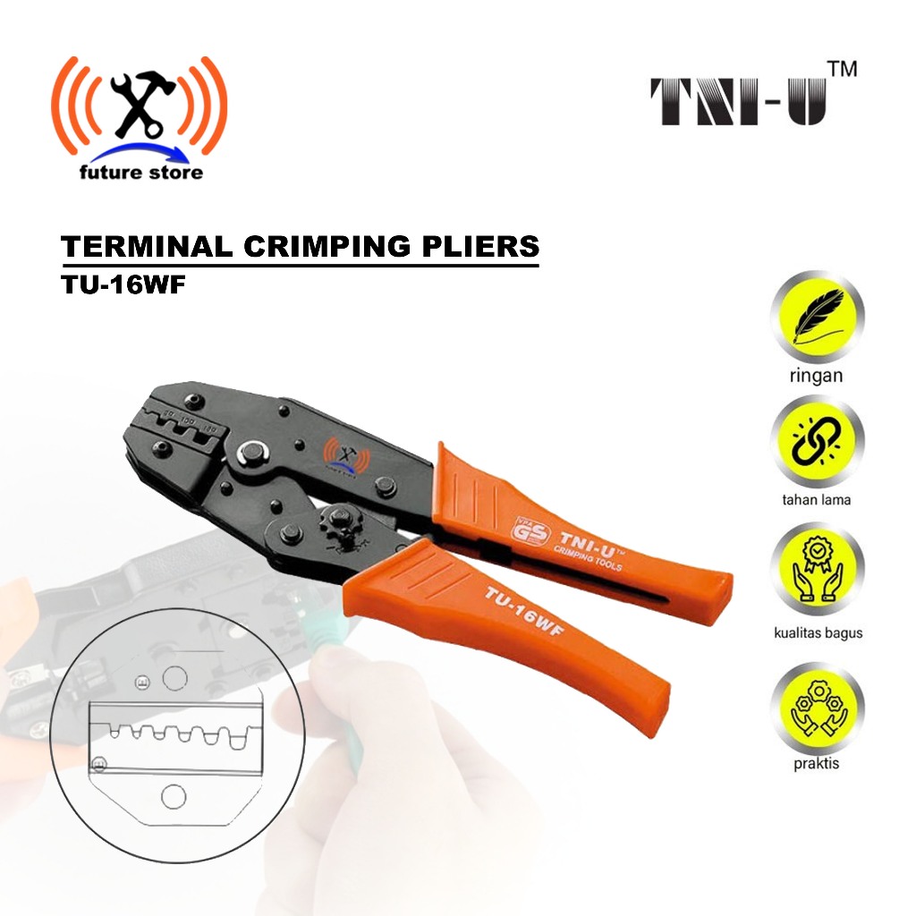 TNI-U TU-16Wf เครื่องมือจีบขั้ว (20-18, 16-14, 12-10 2-2.5, 5.5-6, 8-10) Series TU-16Wf
