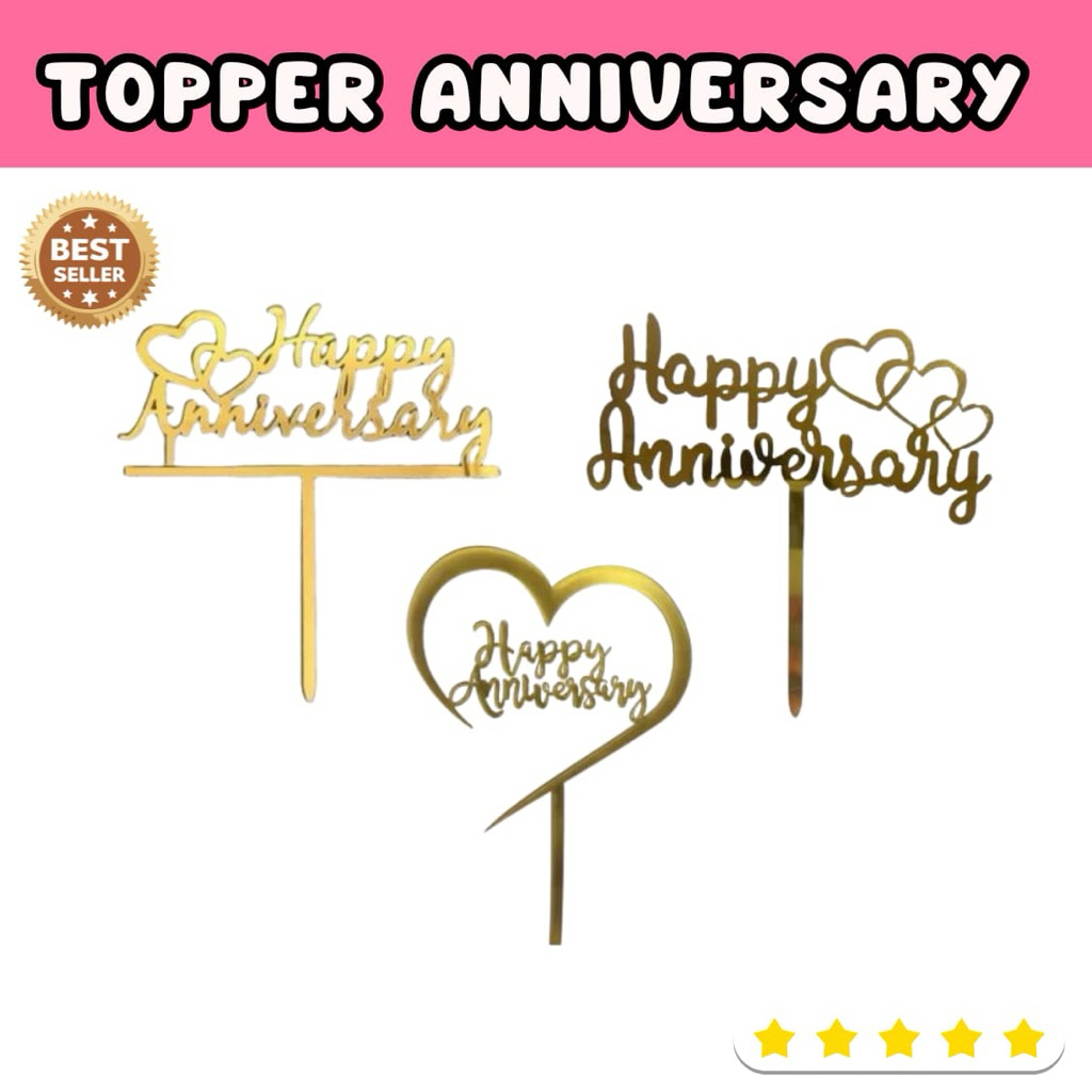 HAPPY ANNIVERSARY GOLD TOPPER/Anniversary Day Skewer Topper