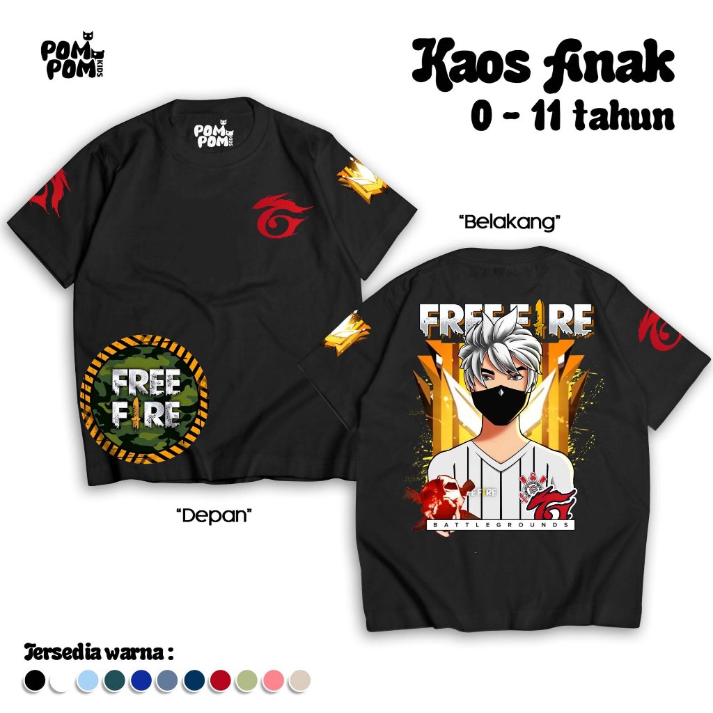 POMPOM KIDS I ฟรี FIRE KIDS เสื้อยืด I แขนสั้น KIDS Top FF EP I ชายหญิงเสื้อผ้า 0-12 ปี I K1689